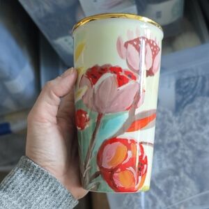 Starbucks Floral Tumbler with Gold Rim